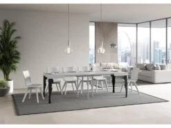 Table Extensible 90x90/246 Cm Paxon Frêne Blanc Cadre Anthracite -Deco.fr Soldes Boutique table a manger 18961251