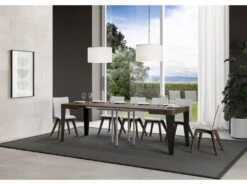 Table Extensible 90x90/246 Cm Flame Noyer Cadre Anthracite -Deco.fr Soldes Boutique table a manger 18964311