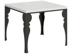 Table Extensible Portefeuille 90x90/180 Cm Paxon Libra Frêne Blanc Cadre Anthracite