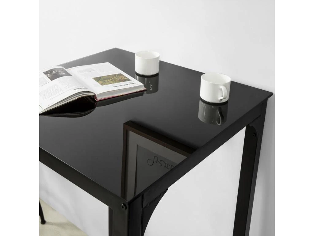 Table De Bar Carrée Table De Salle À Manger Plateau En Verre Pieds En Acier Robuste Noir, Ogt38-sch 4 Table De Bar Carrée Table De Salle À Manger Plateau En Verre Pieds En Acier Robuste Noir, Ogt38-sch – Image 4