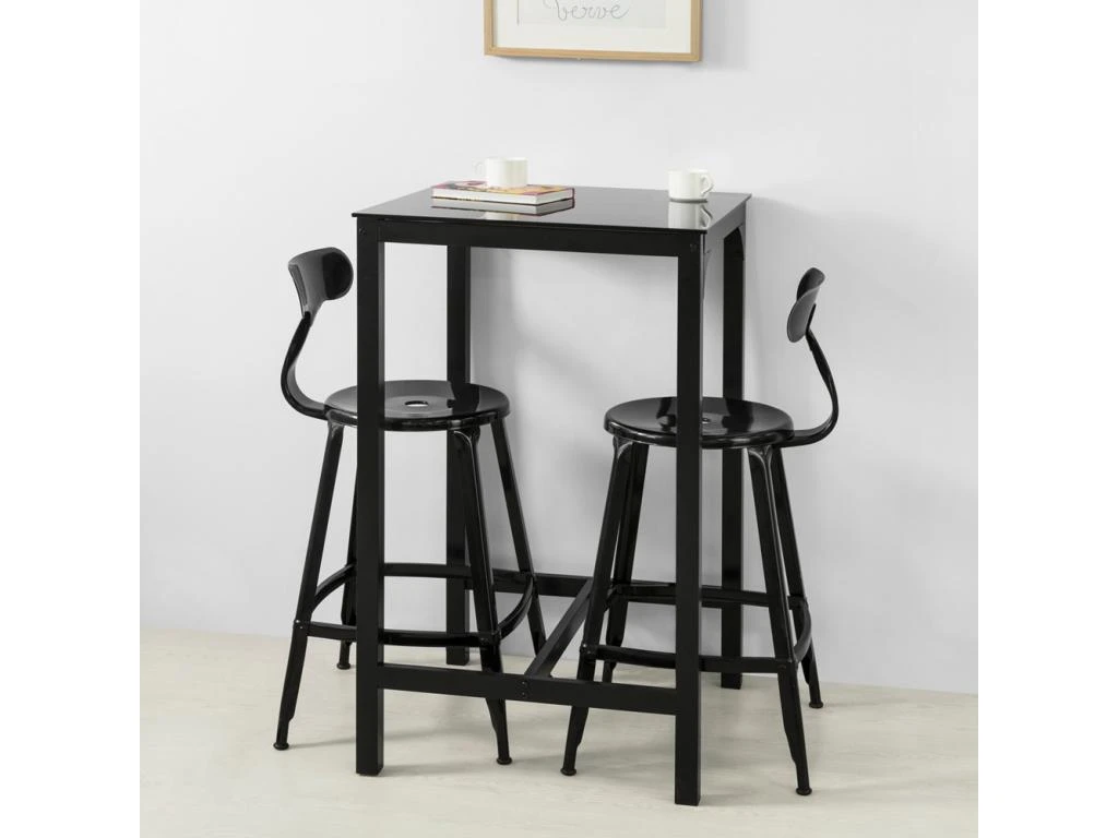 Table De Bar Carrée Table De Salle À Manger Plateau En Verre Pieds En Acier Robuste Noir, Ogt38-sch 6 Table De Bar Carrée Table De Salle À Manger Plateau En Verre Pieds En Acier Robuste Noir, Ogt38-sch – Image 6