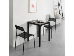 Table à Manger Carrée Noir Plateau En Verre Forme Carrée Pieds En Acier Robuste, OGT38-K-SCH -Deco.fr Soldes Boutique table a manger 19380651