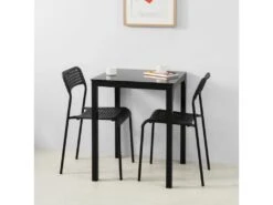 Table à Manger Carrée Noir Plateau En Verre Forme Carrée Pieds En Acier Robuste, OGT38-K-SCH -Deco.fr Soldes Boutique table a manger 19380653