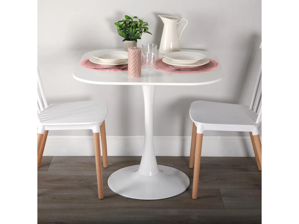 Table De Salle à Manger Cloe, 73 X 80 X 80 Cm, Bois, PVC Et Métal, Blanc 2 Table De Salle à Manger Cloe, 73 X 80 X 80 Cm, Bois, PVC Et Métal, Blanc – Image 2