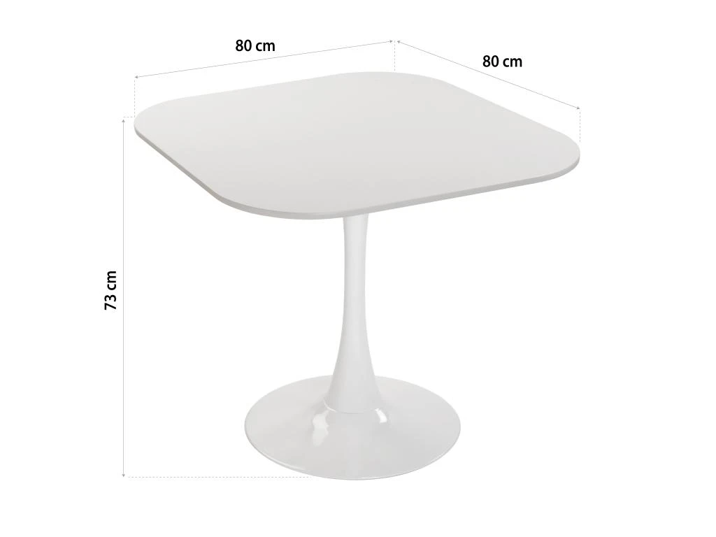 Table De Salle à Manger Cloe, 73 X 80 X 80 Cm, Bois, PVC Et Métal, Blanc 4 Table De Salle à Manger Cloe, 73 X 80 X 80 Cm, Bois, PVC Et Métal, Blanc – Image 4