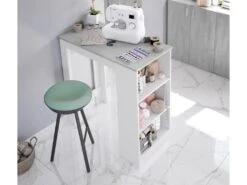 Table Haute Avec Rangements Blanc/Béton - SIMINTI - L 103 X L 50 X H 105 Cm