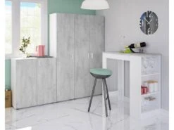 Table Haute Avec Rangements Blanc/Béton - SIMINTI - L 103 X L 50 X H 105 Cm -Deco.fr Soldes Boutique table a manger 19733319