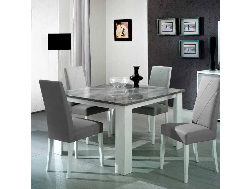 Table De Repas Carrée Laqué Blanc Brillant/Gris - AVELLINO - L 120 X L 120 X H 75 Cm 1 Table De Repas Carrée Laqué Blanc Brillant/Gris - AVELLINO - L 120 X L 120 X H 75 Cm
