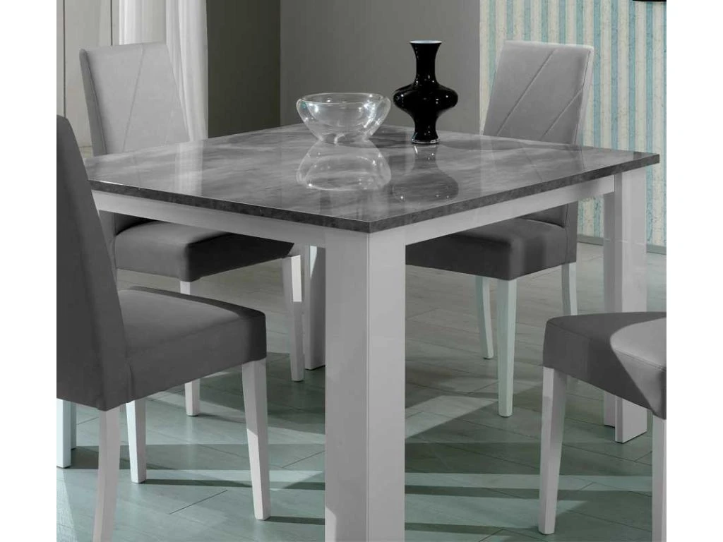 Table De Repas Carrée Laqué Blanc Brillant/Gris - AVELLINO - L 120 X L 120 X H 75 Cm 2 Table De Repas Carrée Laqué Blanc Brillant/Gris - AVELLINO - L 120 X L 120 X H 75 Cm – Image 2