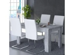 Table De Repas Rectangulaire 160 Cm Blanc/Béton Ciré - RODIO - L 160 X L 90 X H 76 Cm