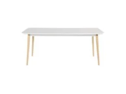 OTTO Table De Séjour Avec Piétement En Hévéa Massif - Blanc Laqué - L 180 X P 90 X H 75 Cm