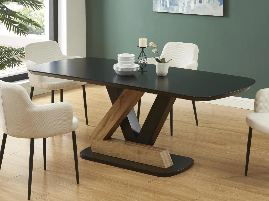 Table à Manger 8 Couverts En MDF - Noir Et Naturel Clair - BANEMIA 2 Table à Manger 8 Couverts En MDF - Noir Et Naturel Clair - BANEMIA – Image 2