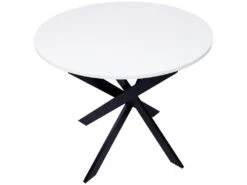 Table à Manger Ronde Fixe ZEN, 90x90x77cm, Capacité Jusqu'à 4 Personnes, Couleur Blanc Mat, Pieds Métalliques Couleur Noir Laqué Mat