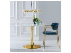 Table De Repas Ronde Blanc Marbré/Or 100 Cm - ARITIO