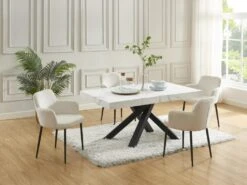 Table à Manger Extensible 6 à 10 Couverts En MDF Et Métal - Effet Marbre Blanc Et Noir - CATONAV -Deco.fr Soldes Boutique table a manger 22039281