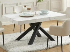 Table à Manger Extensible 6 à 10 Couverts En MDF Et Métal - Effet Marbre Blanc Et Noir - CATONAV -Deco.fr Soldes Boutique table a manger 22039283
