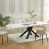 Table à Manger Extensible 6 à 10 Couverts En MDF Et Métal - Effet Marbre Blanc Et Noir - CATONAV -Deco.fr Soldes Boutique table a manger 22039289