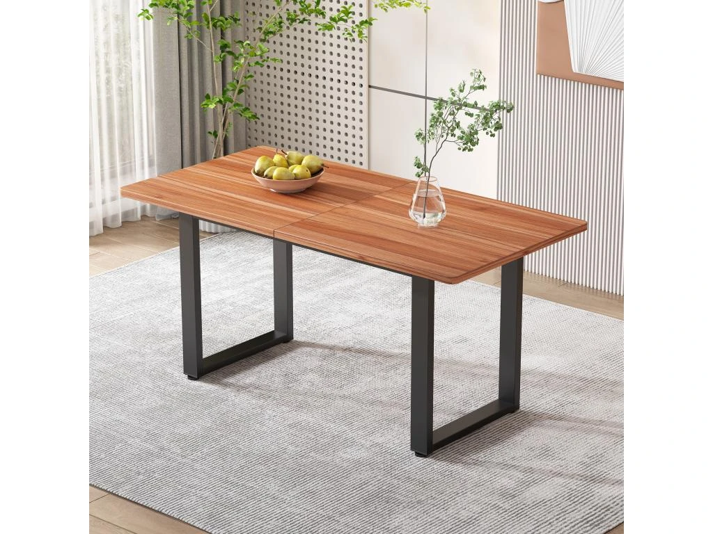 Table à Manger - Cadre En Acier - Style Industriel - Marron & Noir 1 Table à Manger - Cadre En Acier - Style Industriel - Marron & Noir