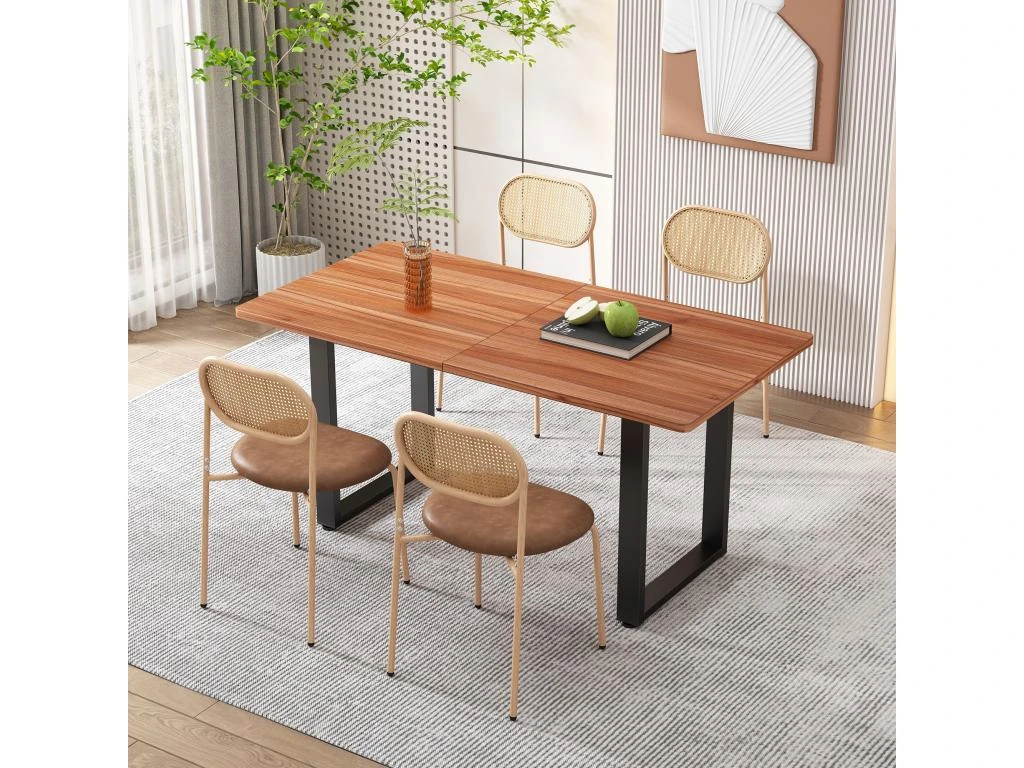 Table à Manger - Cadre En Acier - Style Industriel - Marron & Noir 2 Table à Manger - Cadre En Acier - Style Industriel - Marron & Noir – Image 2