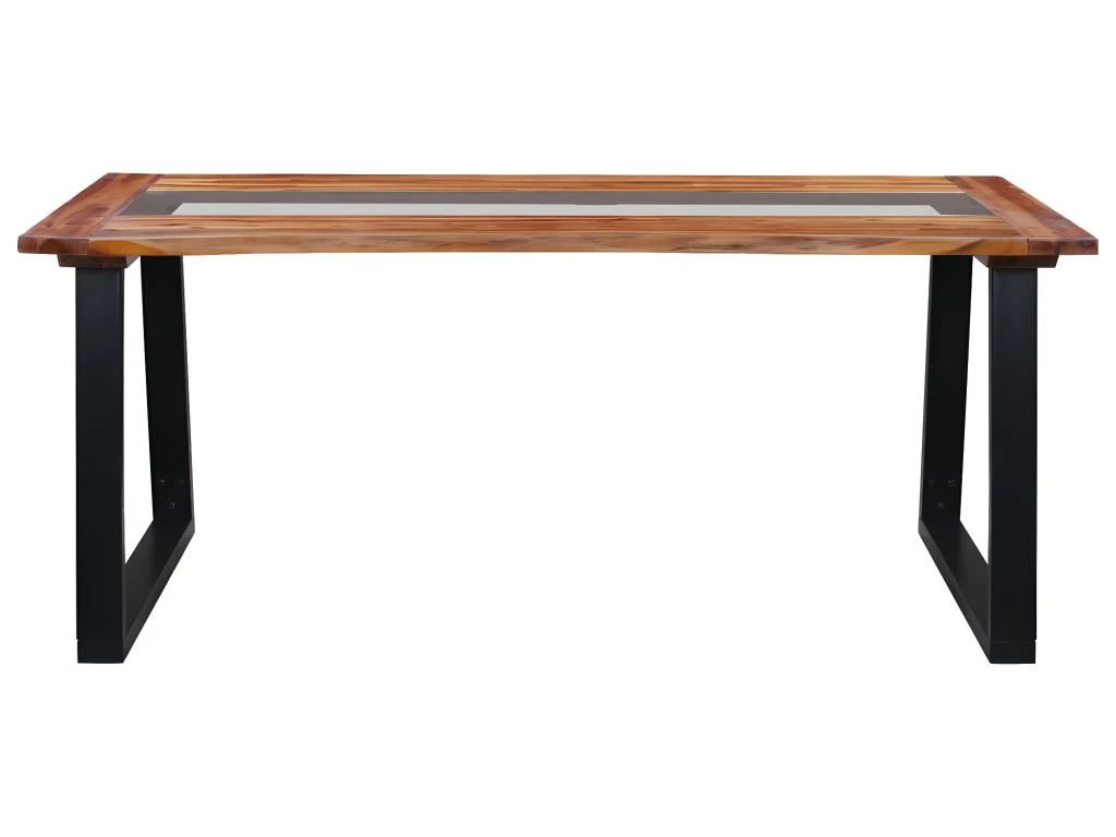 Table De Salle à Manger 180x90x75 Cm Bois D'acacia Et Verre 2 Table De Salle à Manger 180x90x75 Cm Bois D'acacia Et Verre – Image 2