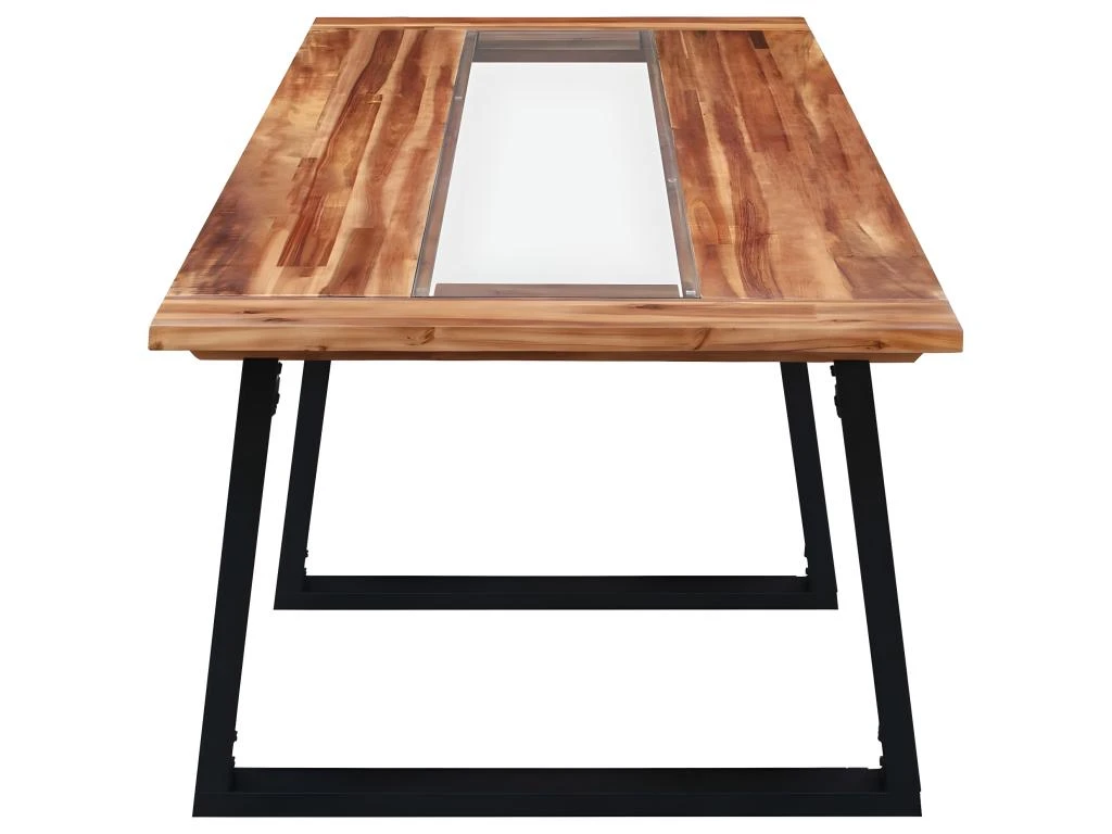 Table De Salle à Manger 180x90x75 Cm Bois D'acacia Et Verre 3 Table De Salle à Manger 180x90x75 Cm Bois D'acacia Et Verre – Image 3