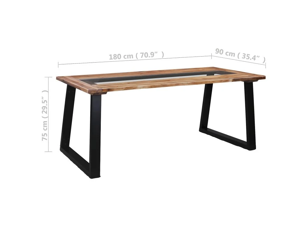 Table De Salle à Manger 180x90x75 Cm Bois D'acacia Et Verre 5 Table De Salle à Manger 180x90x75 Cm Bois D'acacia Et Verre – Image 5