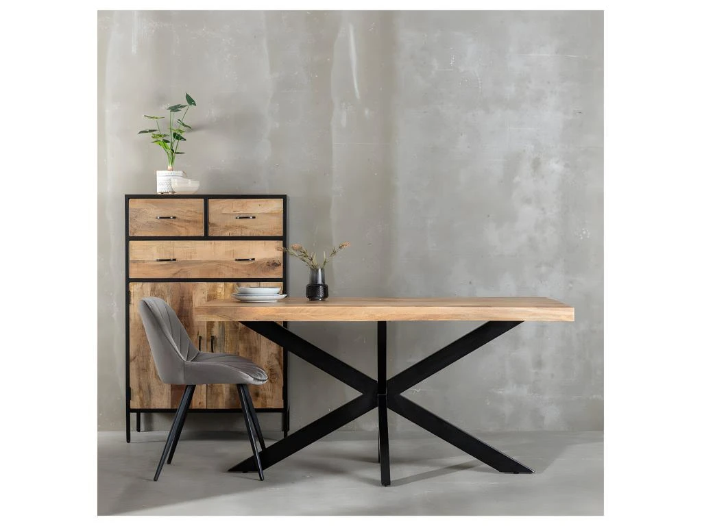 Table De Repas Rectangulaire 180 Cm Bois Brut/Noir - AMANDIA 1 Table De Repas Rectangulaire 180 Cm Bois Brut/Noir - AMANDIA