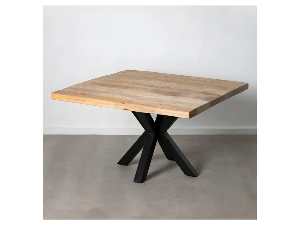 Table De Repas Carrée Bois Brut/Métal - CARALI 1 Table De Repas Carrée Bois Brut/Métal - CARALI
