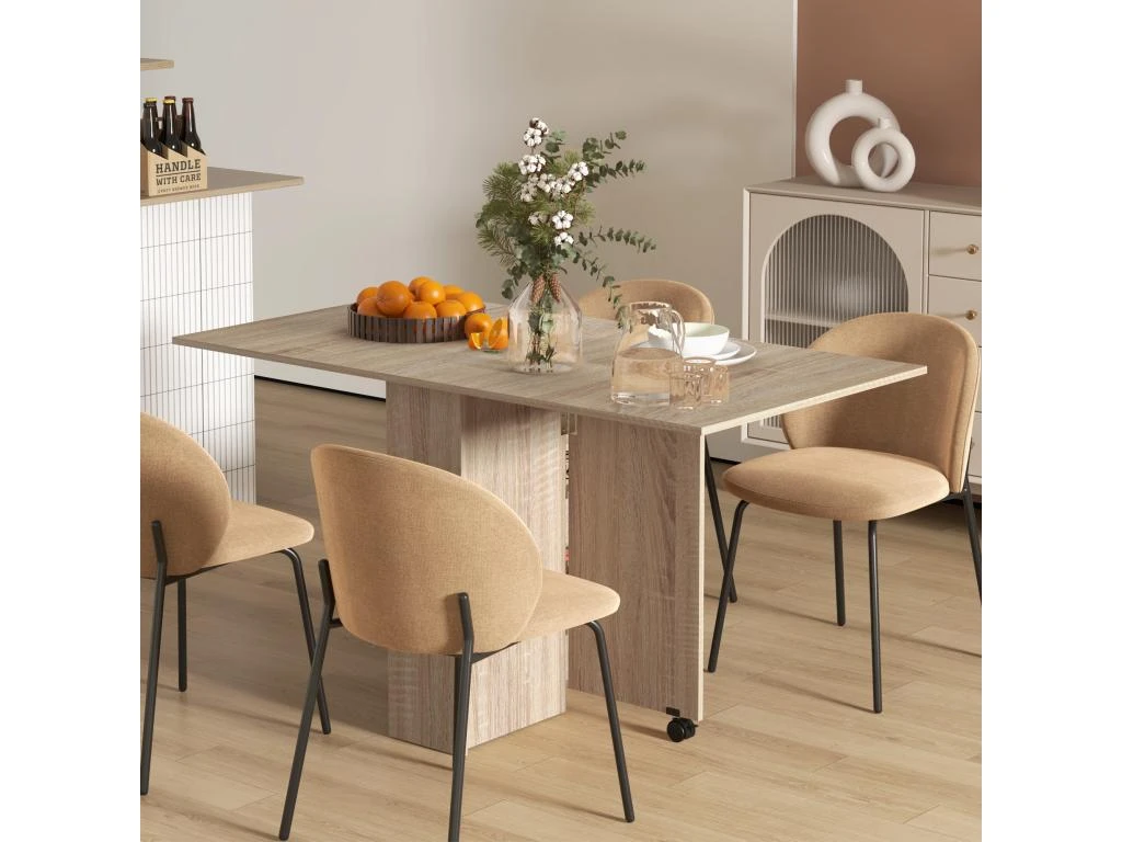 Table à Manger Pliante Mobile Sur Roulettes Avec 2 Plateaux Rabattables Et 2 étagères Intégrées - 140 X 80 X 74 Cm Naturel 1 Table à Manger Pliante Mobile Sur Roulettes Avec 2 Plateaux Rabattables Et 2 étagères Intégrées - 140 X 80 X 74 Cm Naturel