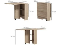 Table à Manger Pliante Mobile Sur Roulettes Avec 2 Plateaux Rabattables Et 2 étagères Intégrées - 140 X 80 X 74 Cm Naturel 6 Table à Manger Pliante Mobile Sur Roulettes Avec 2 Plateaux Rabattables Et 2 étagères Intégrées - 140 X 80 X 74 Cm Naturel -Deco.fr Soldes Boutique table a manger 22967235