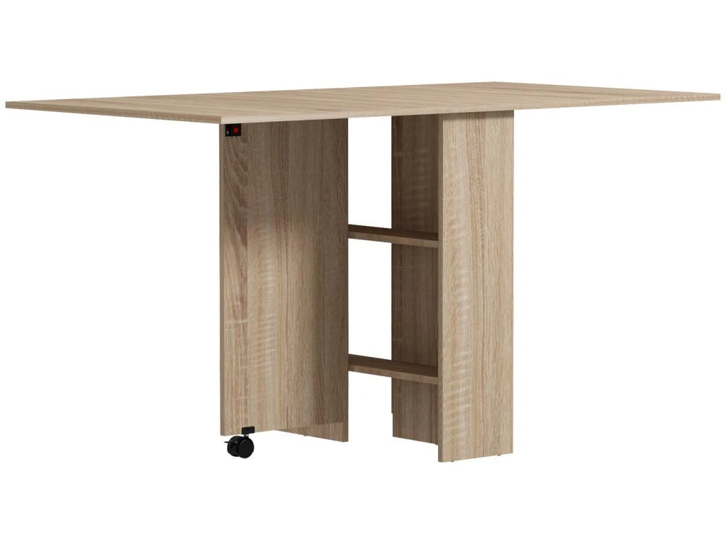 Table à Manger Pliante Mobile Sur Roulettes Avec 2 Plateaux Rabattables Et 2 étagères Intégrées - 140 X 80 X 74 Cm Naturel 5 Table à Manger Pliante Mobile Sur Roulettes Avec 2 Plateaux Rabattables Et 2 étagères Intégrées - 140 X 80 X 74 Cm Naturel – Image 5