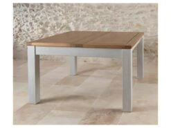 Table De Repas Carrée à Allonge Bois Massif Argent - GABRIEL