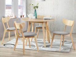 Table Ronde ODILE - 4 Couverts - Hévéa Massif Et MDF - Naturel