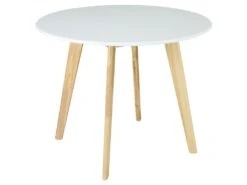 Table Ronde COLETTE - 4 Couverts - Hévéa Massif Et MDF - Blanc