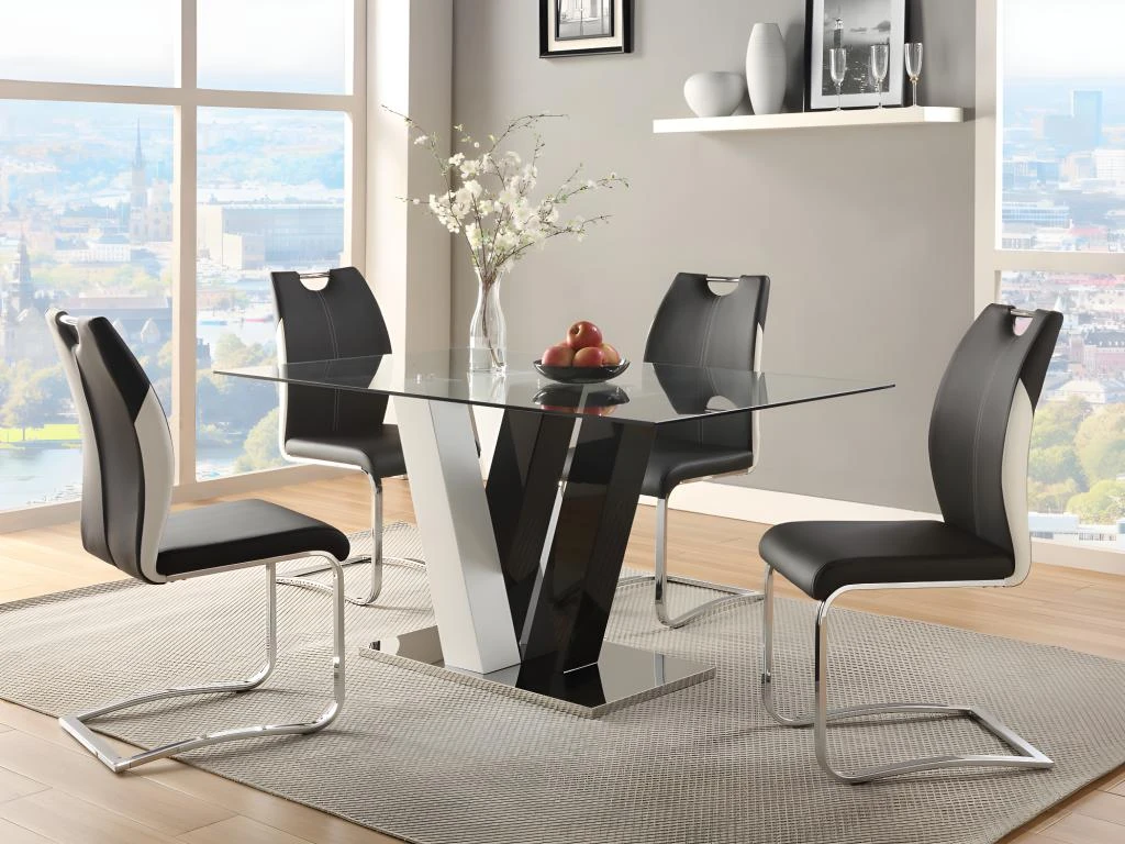 Ensemble Table + 4 Chaises - Coloris : Noir Et Blanc - WINCH 1 Ensemble Table + 4 Chaises - Coloris : Noir Et Blanc - WINCH