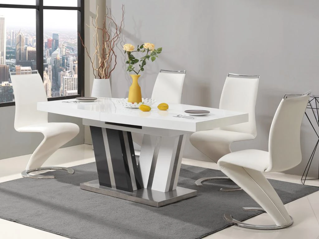 Ensemble Table NOAMI + 4 Chaises TWIZY - Blanc Et Gris 1 Ensemble Table NOAMI + 4 Chaises TWIZY - Blanc Et Gris