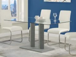 Table à Manger DENIZE - 6 Couverts - Verre Trempé Et MDF Aspect Béton