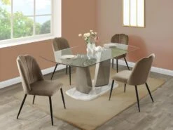 Table à Manger PANAMA - 8 Couverts - Verre Et Mdf - Effet Marbre