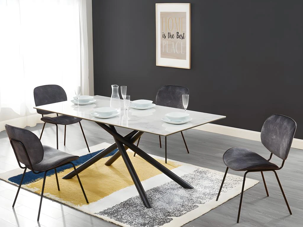 Table à Manger SORRENTE - Céramique & Verre Trempé - 6 Couverts - Effet Marbre Blanc 1 Table à Manger SORRENTE - Céramique & Verre Trempé - 6 Couverts - Effet Marbre Blanc