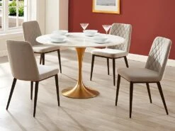 Table à Manger NORAH - 4 Couverts - Marbre Et Métal - Blanc Et Doré