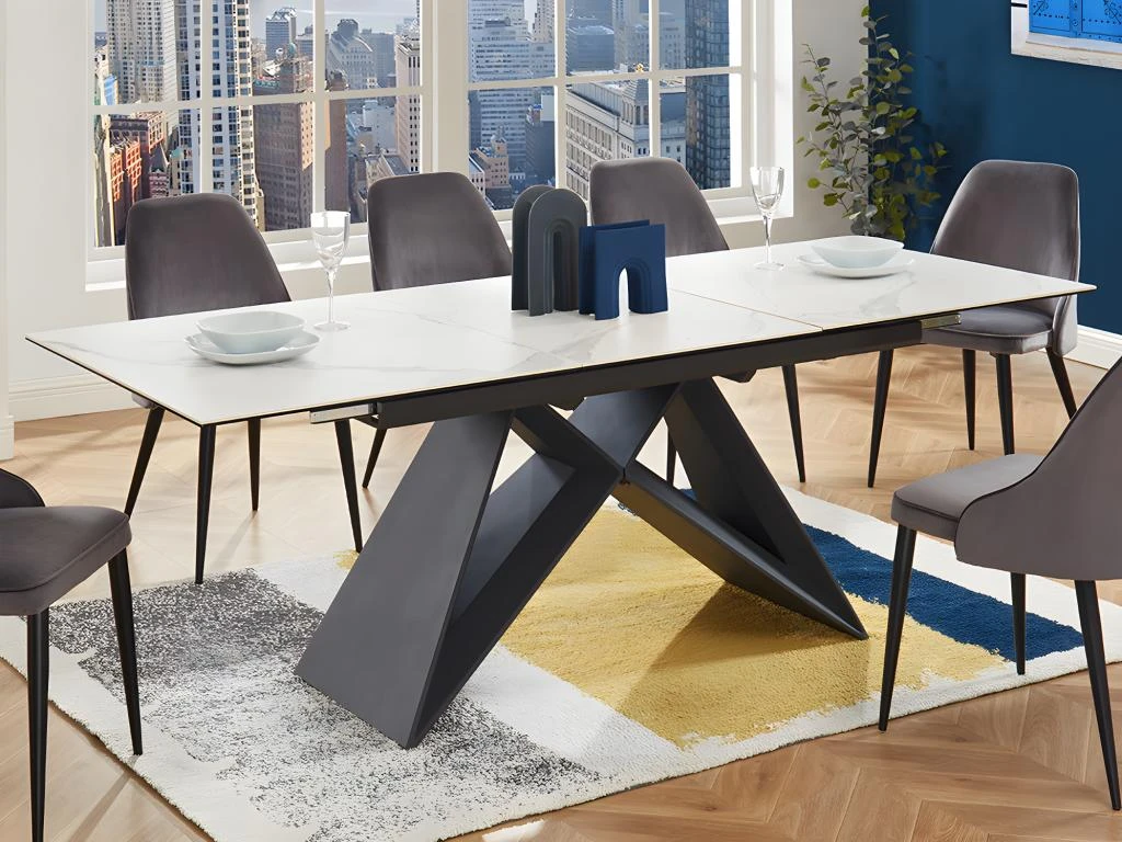 Table à Manger Extensible LIBSY - 6 à 8 Couverts - Céramique Et Métal - Blanc 2 Table à Manger Extensible LIBSY - 6 à 8 Couverts - Céramique Et Métal - Blanc – Image 2