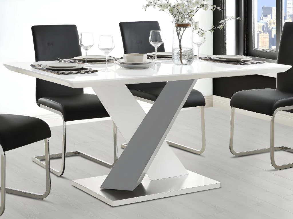 Table à Manger SALVA - 6 Couverts - MDF Laqué - Blanc Et Anthracite 2 Table à Manger SALVA - 6 Couverts - MDF Laqué - Blanc Et Anthracite – Image 2