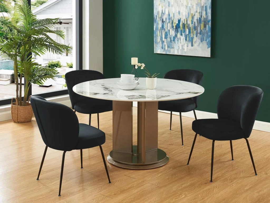 Table à Manger 4 Couverts En Céramique Et MDF - Effet Marbre Blanc Et Taupe Laqué - GOULBURN 1 Table à Manger 4 Couverts En Céramique Et MDF - Effet Marbre Blanc Et Taupe Laqué - GOULBURN