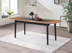 Table à Manger Extensible 6 à 8 Couverts En MDF Et Hévéa - Naturel Et Noir - VISBY -Deco.fr Soldes Boutique table a manger 8262365