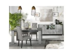 HOFFMAN - Table De Repas Allongeable à Pied Central Gris Aspect Pierre