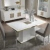 SAFARY - Table Repas Rectangulaire 160cm Laquée Blanc Et Or Décor Sérigraphié -Deco.fr Soldes Boutique table a manger 8945743