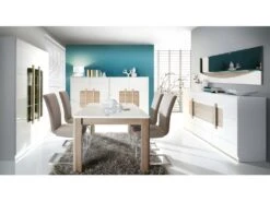 Table De Repas Extensible 160/206 Cm Plateau Blanc Et Bois - ALEXIANE -Deco.fr Soldes Boutique table a manger 9177707