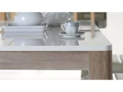 Table De Repas Extensible 160/206 Cm Plateau Blanc Et Bois - ALEXIANE -Deco.fr Soldes Boutique table a manger 9177709
