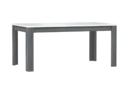 Table De Repas Extensible 160/206 Plateau Blanc Laqué Et Pieds Gris - ALEXIANE