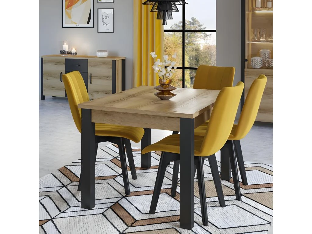 Table Extensible Jusqu'à 175cm Pour Salle à Manger Collection DARWIN. Plateau Chêne Clair. Pieds Noirs 2 Table Extensible Jusqu'à 175cm Pour Salle à Manger Collection DARWIN. Plateau Chêne Clair. Pieds Noirs – Image 2